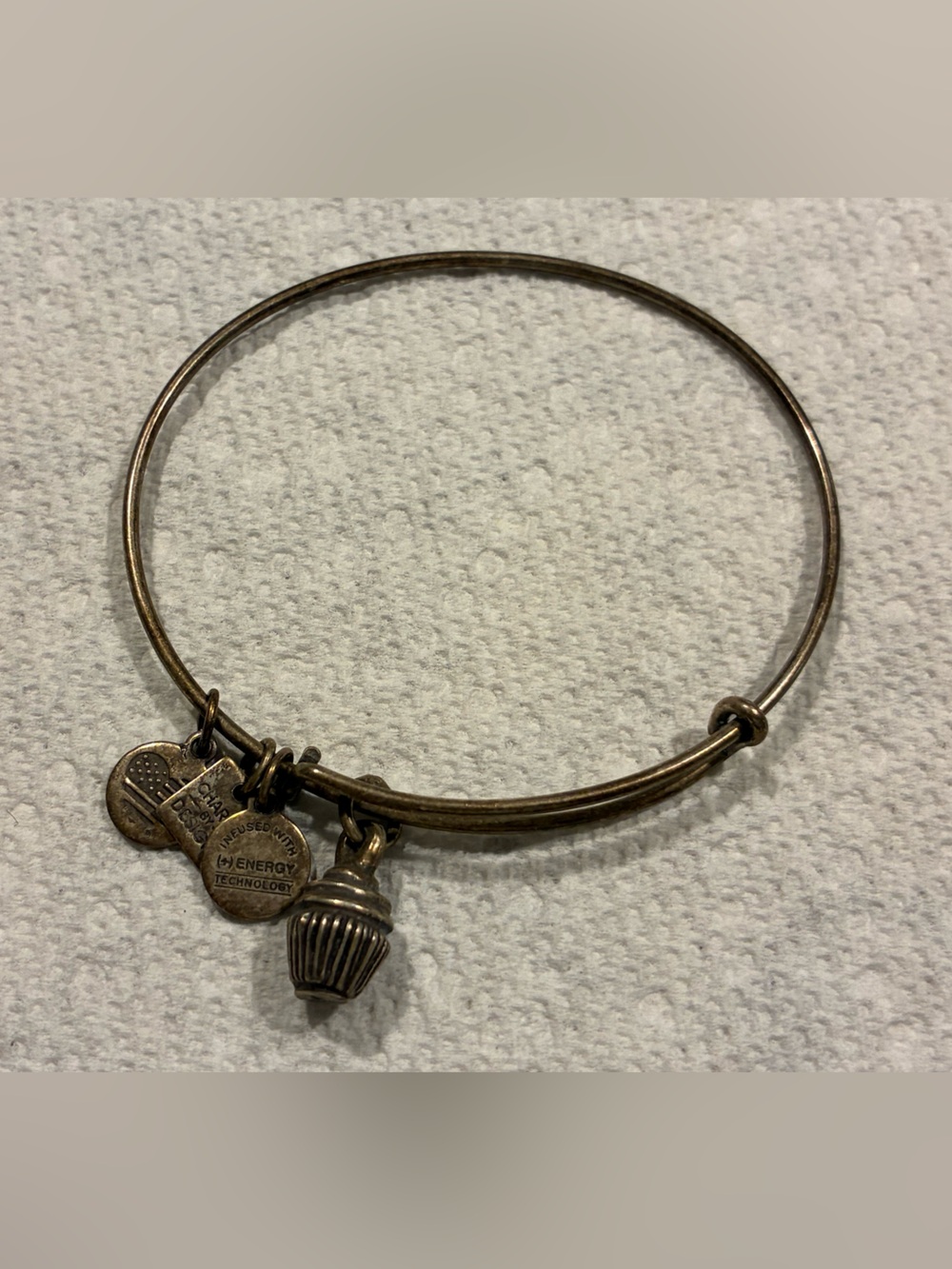 Alex and Ani Antique Cupcake silver Charm Expandable Bangle Bracelet